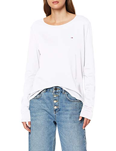 Tommy Jeans Soft Jersey Longsleeve Camiseta de Manga Larga, Blanco (White 100), X-Small para Mujer