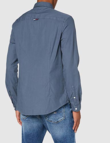Tommy Jeans TJM Textured Stripe Logo Shirt Camisa, Vintage Denim, XL para Hombre