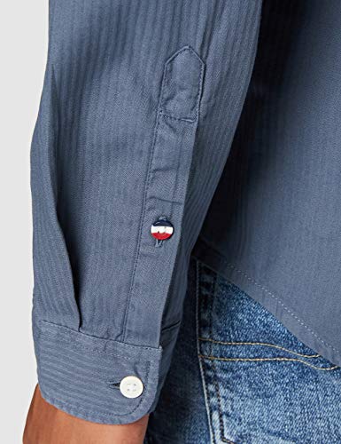 Tommy Jeans TJM Textured Stripe Logo Shirt Camisa, Vintage Denim, XL para Hombre