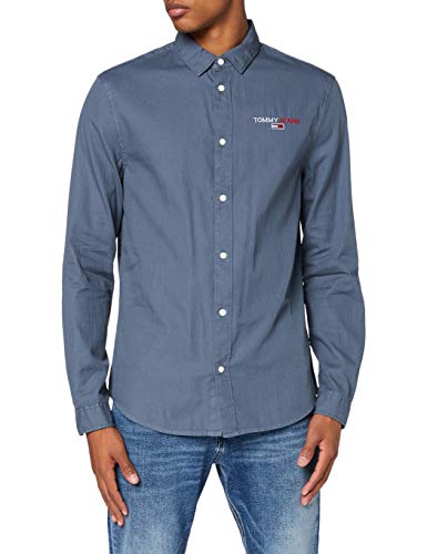 Tommy Jeans TJM Textured Stripe Logo Shirt Camisa, Vintage Denim, XL para Hombre