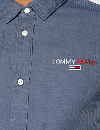 Tommy Jeans TJM Textured Stripe Logo Shirt Camisa, Vintage Denim, XL para Hombre