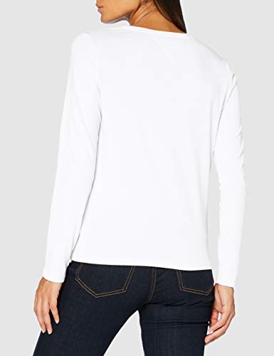 Tommy Jeans TJW Jersey V Neck Longsleeve Camisa, Blanco, M para Mujer
