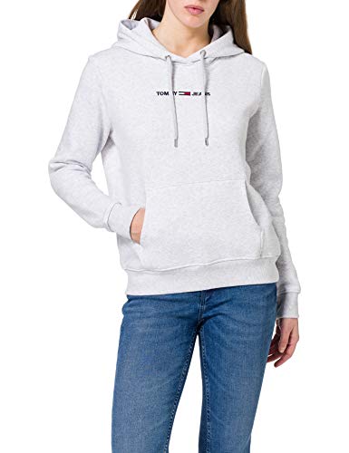 Tommy Jeans TJW Linear Logo Hoodie Suéter, Gris Plateado, XL para Mujer