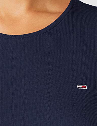 Tommy Jeans TJW Rib Crop Longsleeve Camisa, Azul Marino (Twilight Navy), L para Mujer