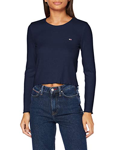 Tommy Jeans TJW Rib Crop Longsleeve Camisa, Azul Marino (Twilight Navy), L para Mujer