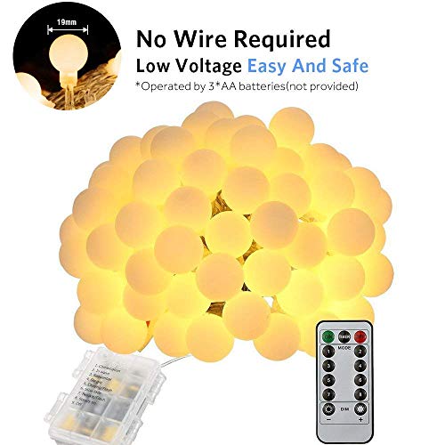 Tomshine Guirnalda Luces 10 m 80LEDs Blanco Cálido con Control Remoto para Jardines Fiesta de Navidad (blanco cálido)