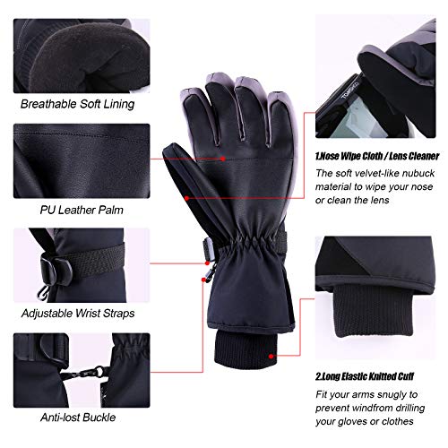 TOMSHOO Guantes de Esquí de Invierno para Hombres y Mujeres, Guantes Térmicos Impermeables de Esquí de Snowboard de Invierno Motocicleta Ciclismo a Prueba de Viento (Gris-S/M)