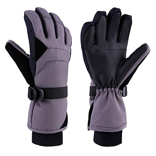 TOMSHOO Guantes de Esquí de Invierno para Hombres y Mujeres, Guantes Térmicos Impermeables de Esquí de Snowboard de Invierno Motocicleta Ciclismo a Prueba de Viento (Gris-S/M)