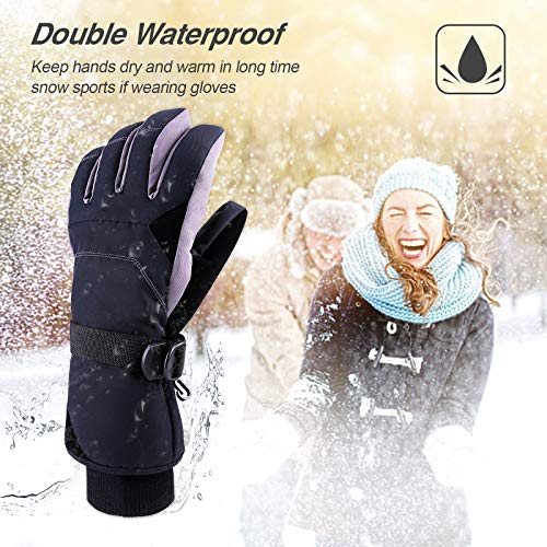 TOMSHOO Guantes de Esquí de Invierno para Hombres y Mujeres, Guantes Térmicos Impermeables de Esquí de Snowboard de Invierno Motocicleta Ciclismo a Prueba de Viento (Gris-S/M)