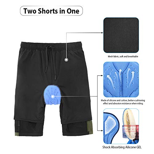 TOMSHOO Pantalones Cortos de MTB, Pantalones Cortos de Ciclismo para Hombre con Acolchados en 3D y 4 Bolsillos para Deporte al Aire Libre y Ciclismo (Negro, XL)