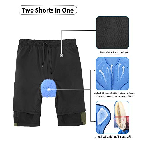 TOMSHOO Pantalones Cortos de MTB, Pantalones Cortos de Ciclismo para Hombre con Acolchados en 3D y 4 Bolsillos para Deporte al Aire Libre y Ciclismo (Negro, M)