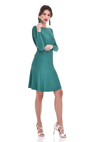 TONALA Vestido Mujer Fiesta Coctel Boda Elegante Corto Liso Ajustado Punto Seda (Verde, XL) P220522