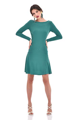 TONALA Vestido Mujer Fiesta Coctel Boda Elegante Corto Liso Ajustado Punto Seda (Verde, XL) P220522