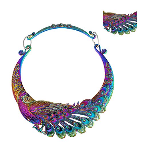 TOOGOO Retro etnico tallado purpura verde pavo real collar grande indio maxi joyeria de las mujeres collar exagerado joyeria