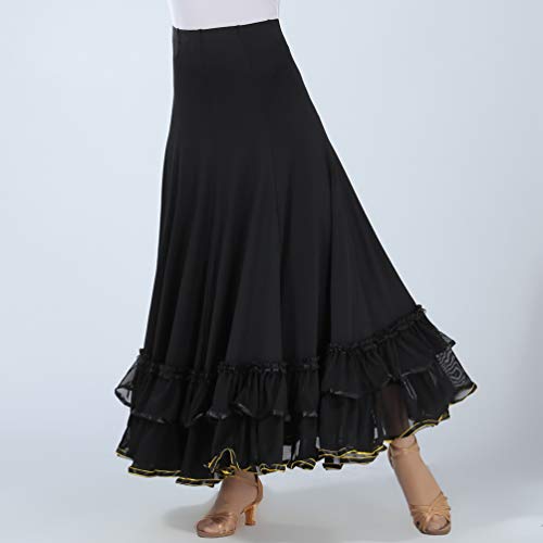 Tookang Falda Larga de Danza para Niñas Traje de Baile Flamenco Sevillanas Tango Clásica Skirts Maxi Falda Plisada Casual para Mujer Adulta