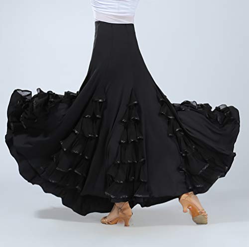 Tookang Flamenco Falda Grande del Columpio Vestido de Baile Moderno Tutu con Lentejuelas de Malla Baile de Salón
