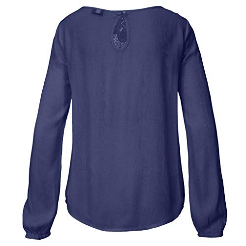 Top de Encaje de Manga Larga para Mujer Color sólido Estampado de Encaje Casual Elegante Blusa Delgado Sudadera Camiseta Oficina Camisa Sudadera Camiseta riou