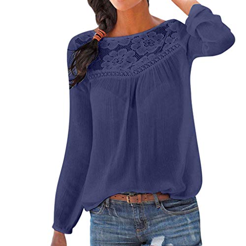 Top de Encaje de Manga Larga para Mujer Color sólido Estampado de Encaje Casual Elegante Blusa Delgado Sudadera Camiseta Oficina Camisa Sudadera Camiseta riou