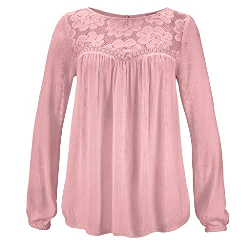 Top de Encaje de Manga Larga para Mujer Color sólido Estampado de Encaje Casual Elegante Blusa Delgado Sudadera Camiseta Oficina Camisa Sudadera Camiseta riou