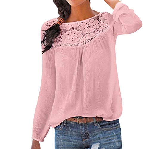 Top de Encaje de Manga Larga para Mujer Color sólido Estampado de Encaje Casual Elegante Blusa Delgado Sudadera Camiseta Oficina Camisa Sudadera Camiseta riou