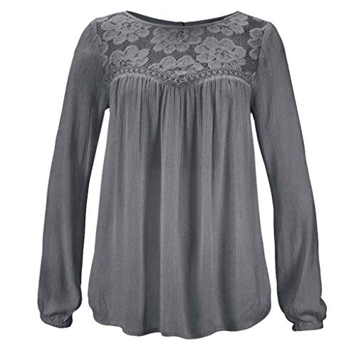 Top de Encaje de Manga Larga para Mujer Color sólido Estampado de Encaje Casual Elegante Blusa Delgado Sudadera Camiseta Oficina Camisa Sudadera Camiseta riou