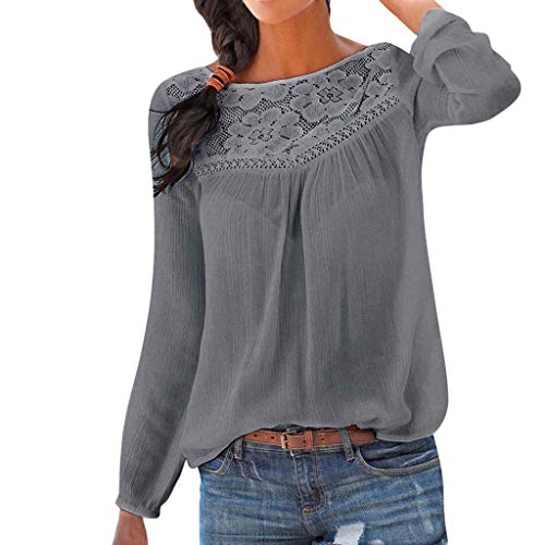 Top de Encaje de Manga Larga para Mujer Color sólido Estampado de Encaje Casual Elegante Blusa Delgado Sudadera Camiseta Oficina Camisa Sudadera Camiseta riou