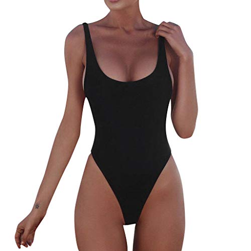 TOPKEAL 1PCS Traje de Baño de Una Pieza Ajustado Cintura de Color Liso Escotada Bañador Natación Mujer Decathlon