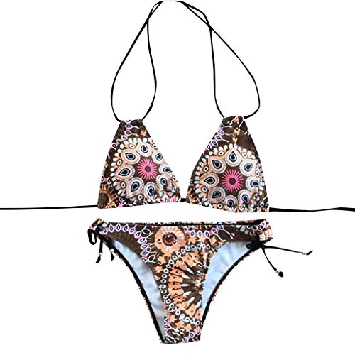 TOPKEAL Bikini Estampado Étnico de Mujer, Conjunto de Natación Trajes de Baño de Dos Piezas Ajustables de Playa