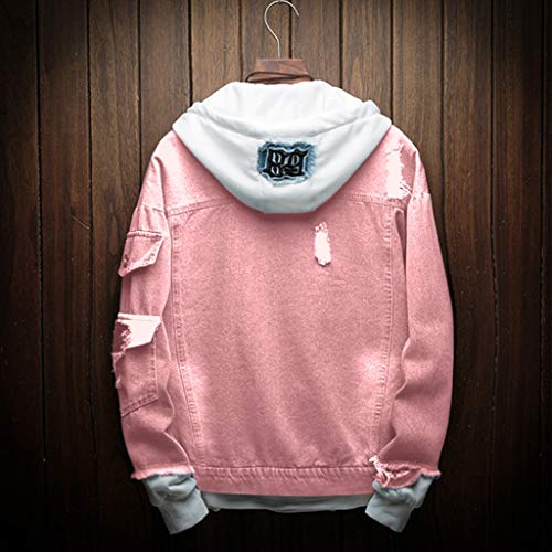 TOPKEAL Chaqueta Vaquera con Capucha de Moda para Hombre Cómoda Chaqueta de Jean Estilo Coreano para Jovenes Rosa XL