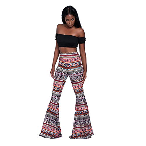 TOPKEAL Pantalones Largos de Estilo Nacional Boho para Mujer Pantalón Acampanado Anchos Estampado de Damas de Moda 2019