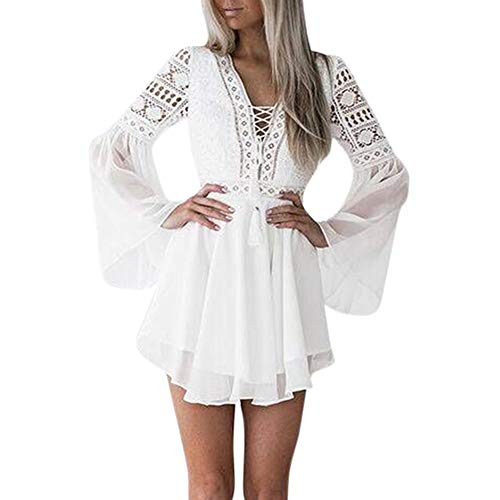 TOPKEAL Vestido de Manga Larga de Encaje Sexy para Mujer Atractivo Vestido de Cóctel con Volante de Verano 2019