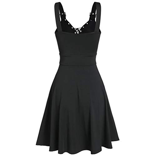 TOPKEAL Vestido de Tirantes con Tira y Vendaje sin Mangas Gótico Punk para Mujer de Tallas Garndes Negro XXL