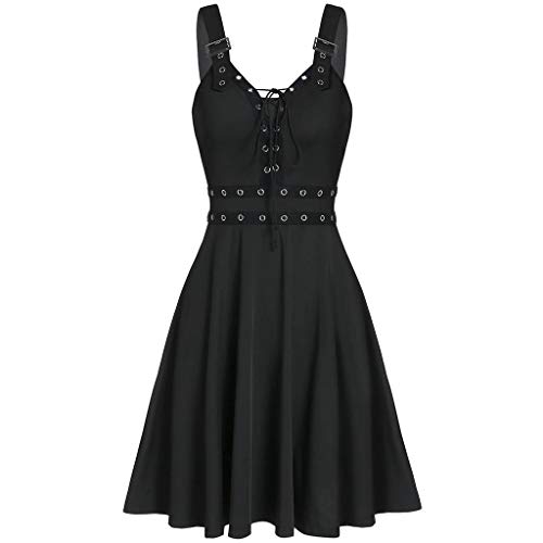 TOPKEAL Vestido de Tirantes con Tira y Vendaje sin Mangas Gótico Punk para Mujer de Tallas Garndes Negro XXL