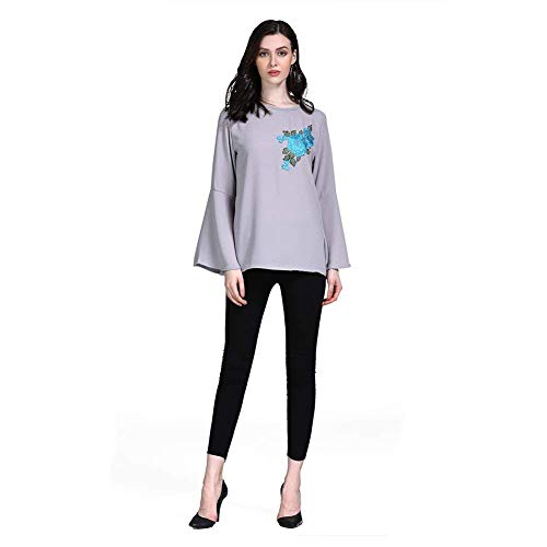 Tops De Manga Larga Las Tops De Señoras Abaya Modernas Casual Tops De Rezo Musulmanes Bordado Floral Blusas Sueltas T-Shirt Blusa Bordada Islámica Trompeta Dubai Ropa Étnica Árabe Ramadán Tops Camisa