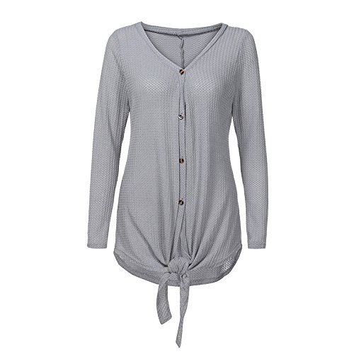 Tops Henley Mujeres Suelto Tejer Blusa Túnica Nudo de Corbata ala de Murciélago Camisas Lisas