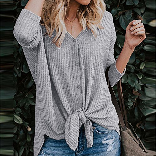 Tops Henley Mujeres Suelto Tejer Blusa Túnica Nudo de Corbata ala de Murciélago Camisas Lisas