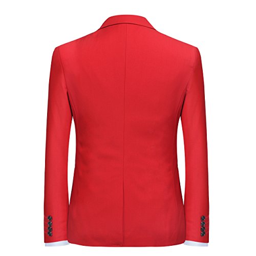 Traje de 2 piezas para hombre compuesto por chaqueta y pantalones, ajuste estrecho, para boda, cena,negocios, casual, disponible en 10 colores Rojo rosso S