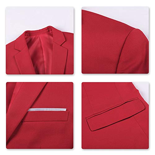 Traje de 2 piezas para hombre compuesto por chaqueta y pantalones, ajuste estrecho, para boda, cena,negocios, casual, disponible en 10 colores Rojo rosso S