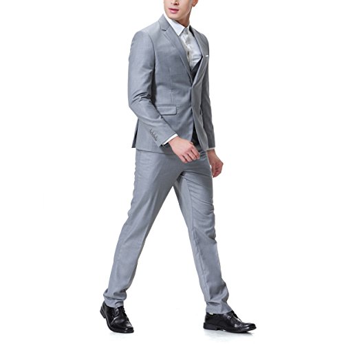 Traje de 3 piezas con chaqueta, chaleco y pantalones, hombre, de cuadros, ajuste moderno gris gris S