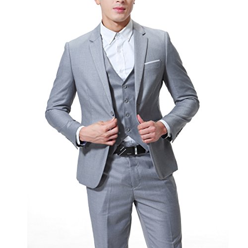 Traje de 3 piezas con chaqueta, chaleco y pantalones, hombre, de cuadros, ajuste moderno gris gris S