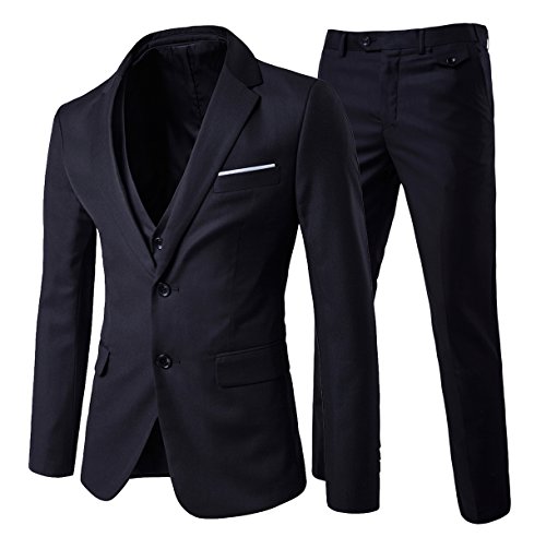 Traje de 3 piezas con chaqueta, chaleco y pantalones, hombre, de cuadros, ajuste moderno negro negro M