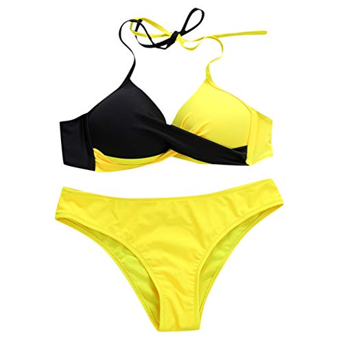Traje de Baño Bikini Mujer 2019 Bikinis Sujetador Push-up Sexy Traje de Baño de Dos Piezas Bohemio BañAdores Tops y Braguitas Ropa de Playa vikinis riou (Amarillo, M)