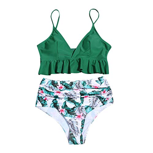 Traje de Baño Bikini Mujer 2020 Bikinis Sexy con Volantes y Estampado Liso Brasileño BañAdores de Dos Piezas Tops y Braguitas Ropa de Playa vikinis riou