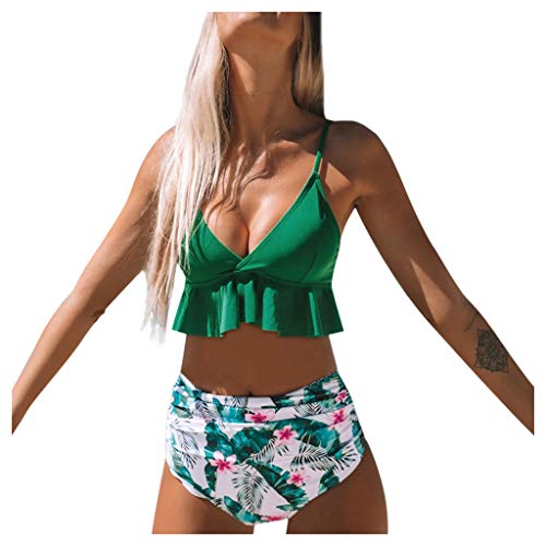 Traje de Baño Bikini Mujer 2020 Bikinis Sexy con Volantes y Estampado Liso Brasileño BañAdores de Dos Piezas Tops y Braguitas Ropa de Playa vikinis riou