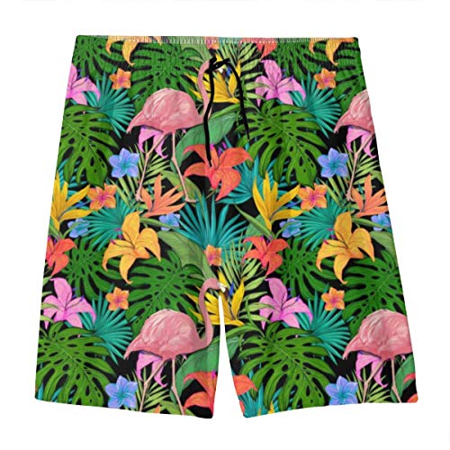 Traje de baño de flamenco rosa y flores con patrón de fondo para niños (18 – 20 años, color blanco)