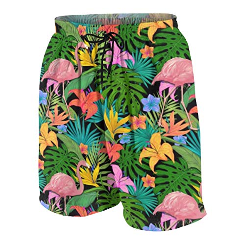 Traje de baño de flamenco rosa y flores con patrón de fondo para niños (18 – 20 años, color blanco)