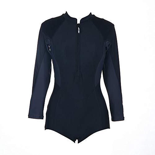 Traje de Baño de Una Pieza de Mujer Foclassy Monokini Bikini Zip Front Swimwear Manga Corta Más Tamaño Negro Push Up Traje de Baño (BLACK, L)