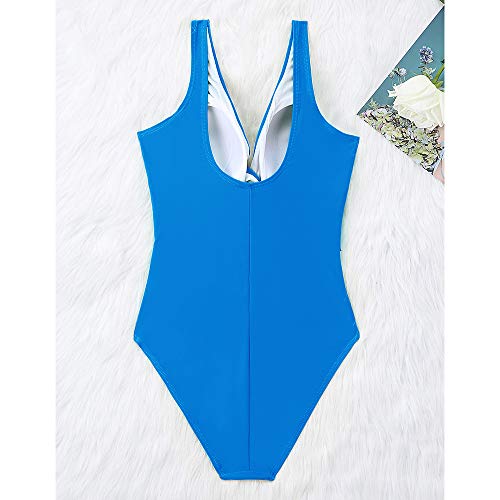 Traje de Baño de Una Pieza Elegante Push up Cuello Halter para Mujer Azul Marino-New M