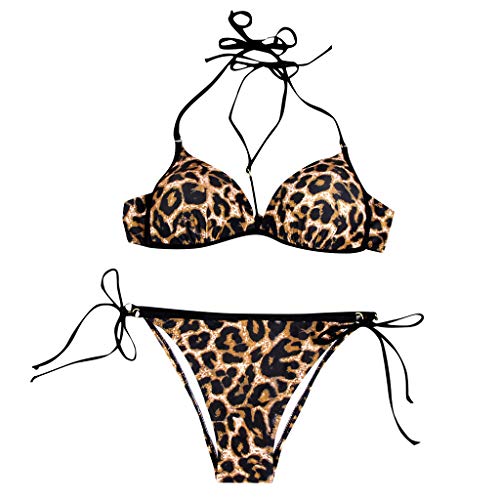 Traje de Baño Dos Piezas Mujer Sexy Estampado de Leopardo de Playa Mujer 2019 Bikini Estampado Dividido BañAdores Sujetador Tops y Braguitas vikinis riou