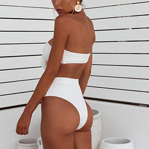 Traje de Baño Mujer 2019 SHOBDW Bohemia Sexy Conjunto de Bikini Brasileño Push Up Traje de Baño Mujer Dos Piezas Acolchado Bra Tanga Mujer Talle Alto Bañadores de Mujer Sin Tirantes(Blanco,XL)